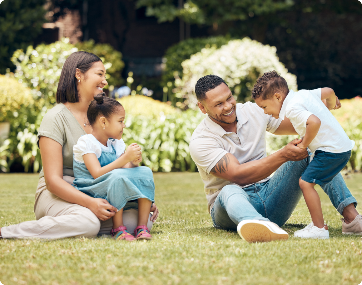 Family playing outside. 